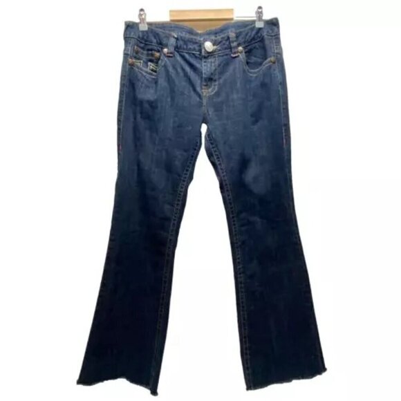 True Religion Jeans Women's Size 16 Dark Wash Denim Slight Flare Raw Hem EUC - Picture 1 of 15